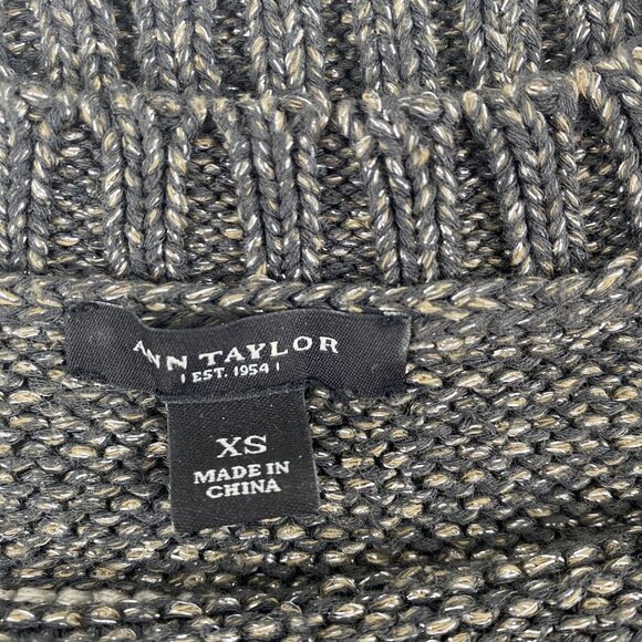 Ann Taylor XS Preppy Chic Striped Metallic Knit Shimmer Sweater Top Black Cream - Picture 2 of 10